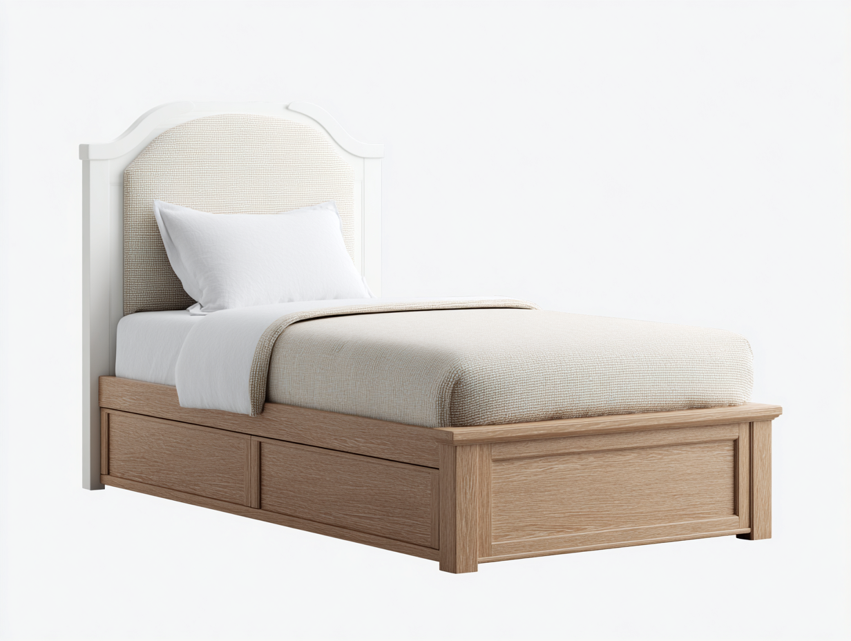 Lit simple bois avec rangement 200x90x110 cm - blanc et bois naturel - design classique adapté à la chambre-Marahadecor