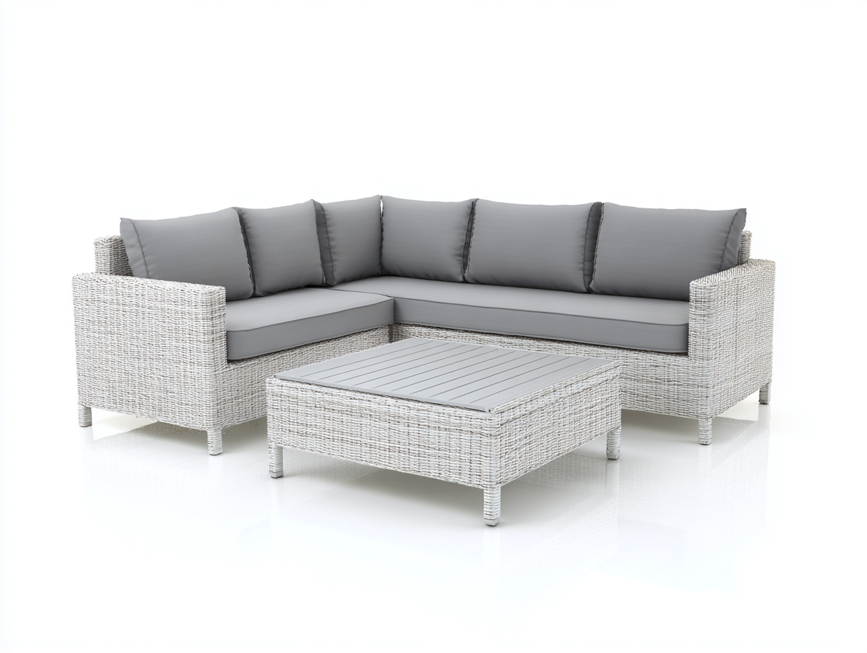 Canapé de jardin angle résine tressée 210x150x78 cm - gris et blanc - extérieur terrasse salon moderne-Marahadecor