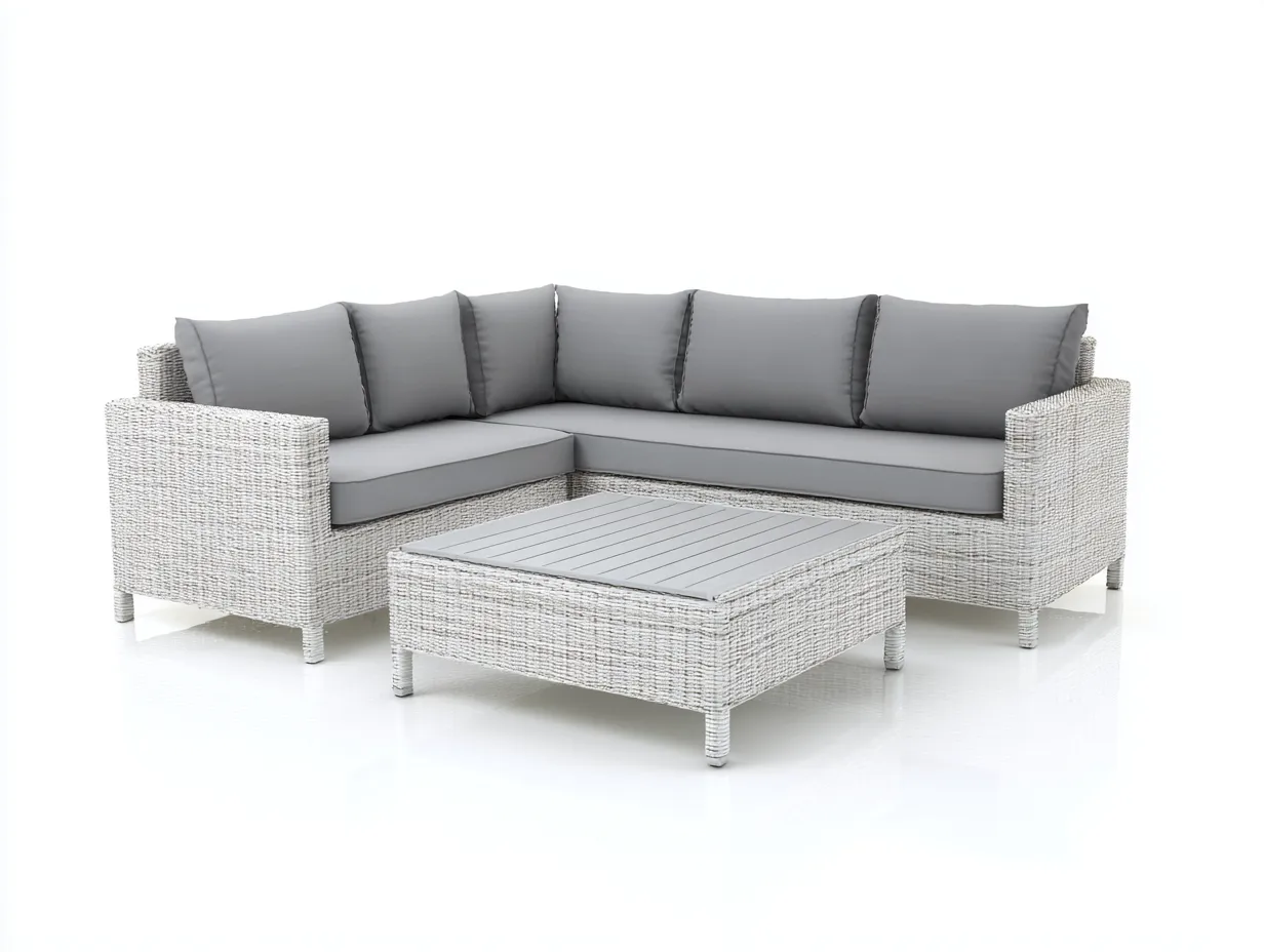 Canapé de jardin angle résine tressée 210x150x78 cm - gris et blanc - extérieur terrasse salon moderne-Marahadecor