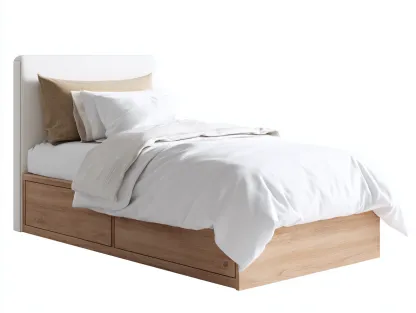 Lit simple bois avec rangement 200x90x100 cm - blanc et bois naturel - design moderne adapté à la chambre-Marahadecor