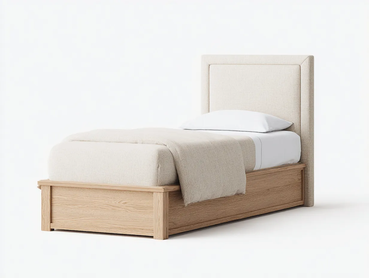 Lit simple bois avec tête rembourrée 200x100x100 cm - bois naturel - design moderne chambre-Marahadecor