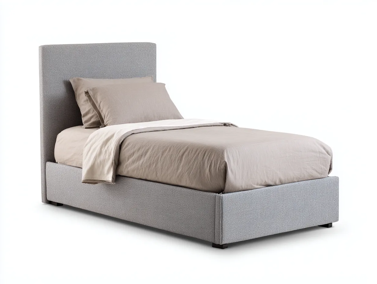 Lit simple tissu rembourré avec cadre bas 200x100x92 cm - gris clair - design moderne chambre-Marahadecor