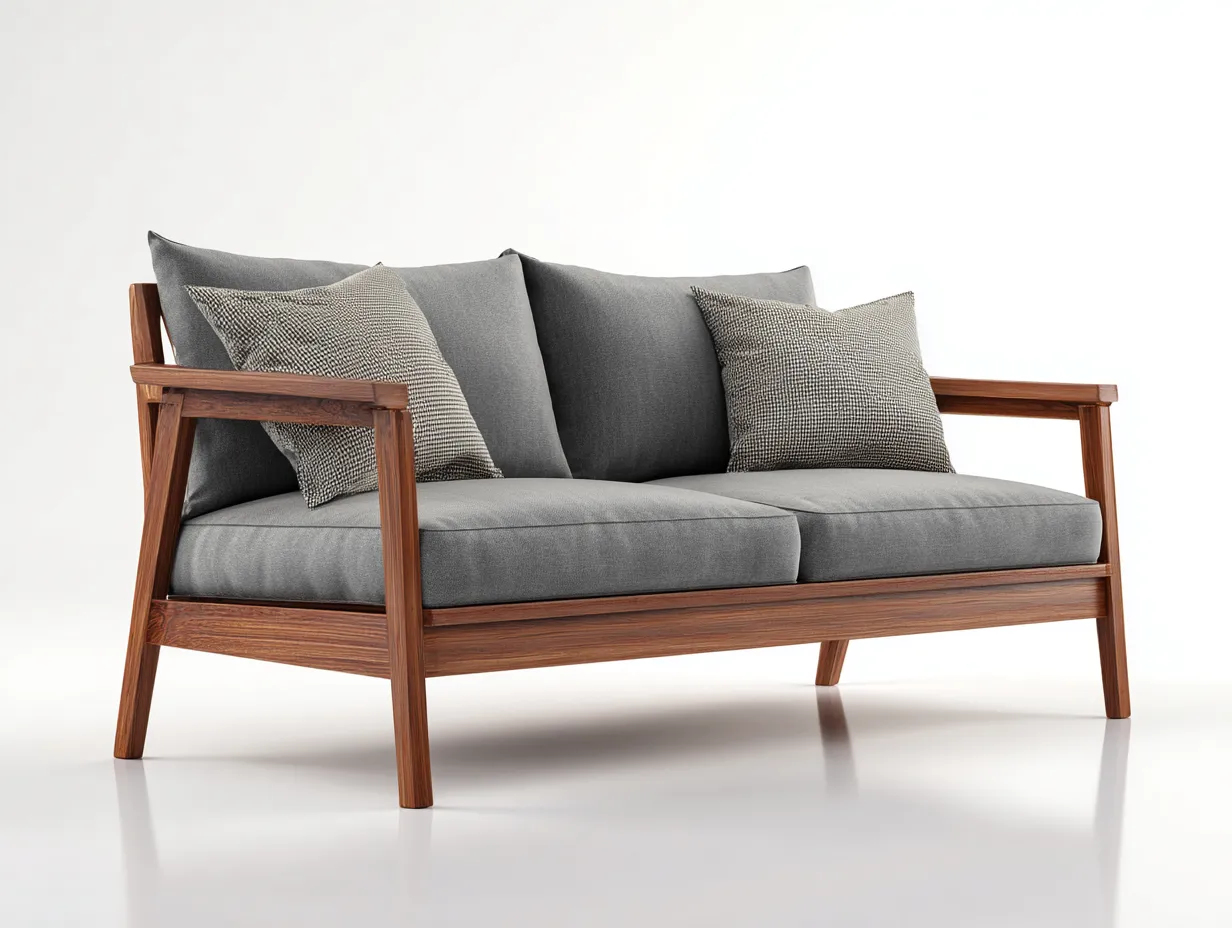 Canapé de jardin bois avec coussins 160x80x85 cm - bois naturel et gris - design moderne adapté au jardin extérieur-Marahadecor