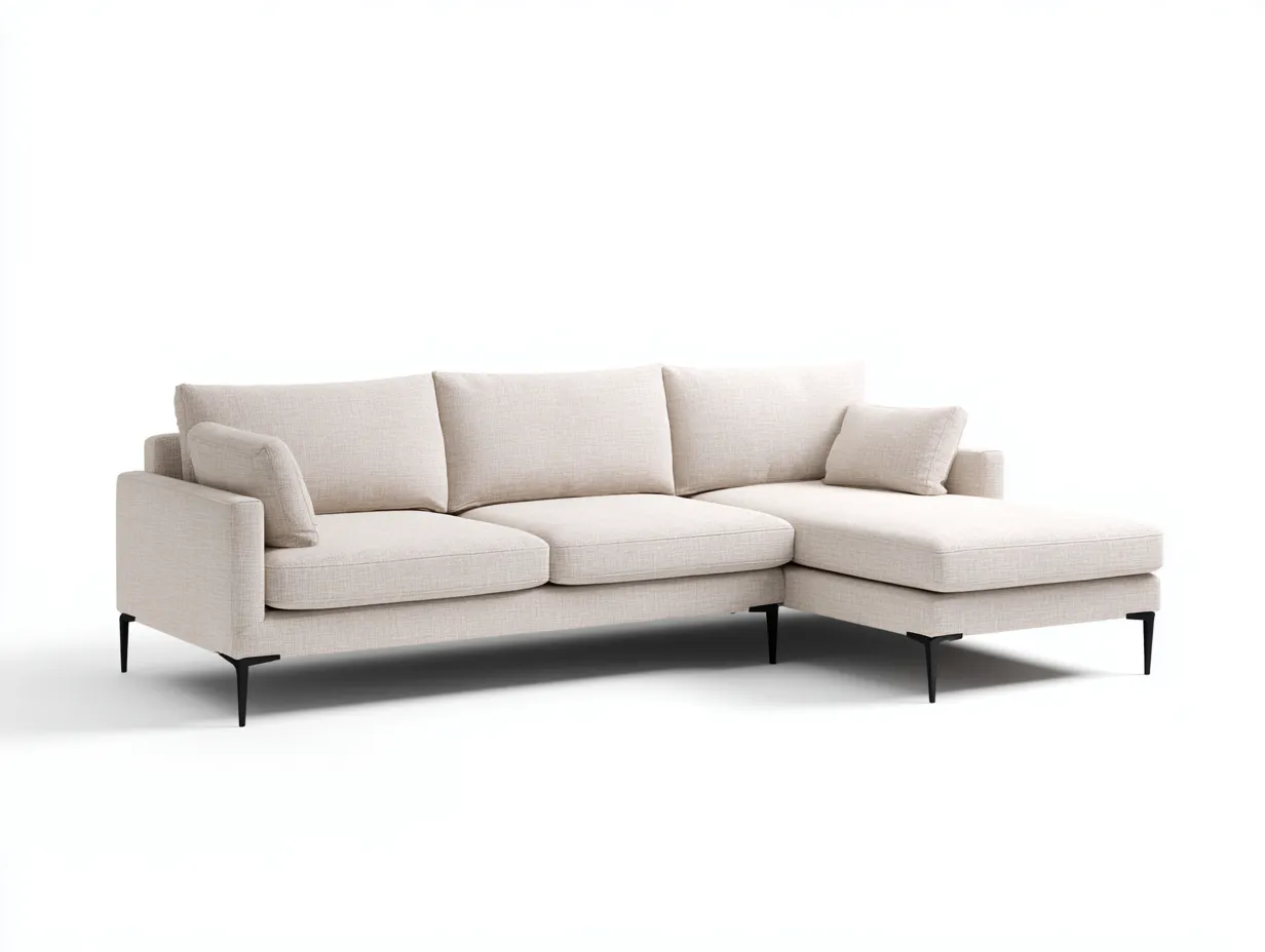 Canapé d'angle tissu lin métal 225x155x85 cm - beige - design moderne - adapté au salon-Ravanest
