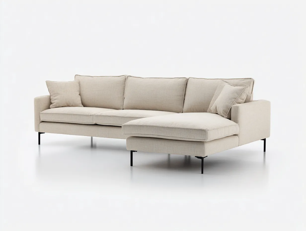 Canapé d'angle tissu lin métal 230x150x85 cm - beige - design moderne - adapté au salon-Ravanest