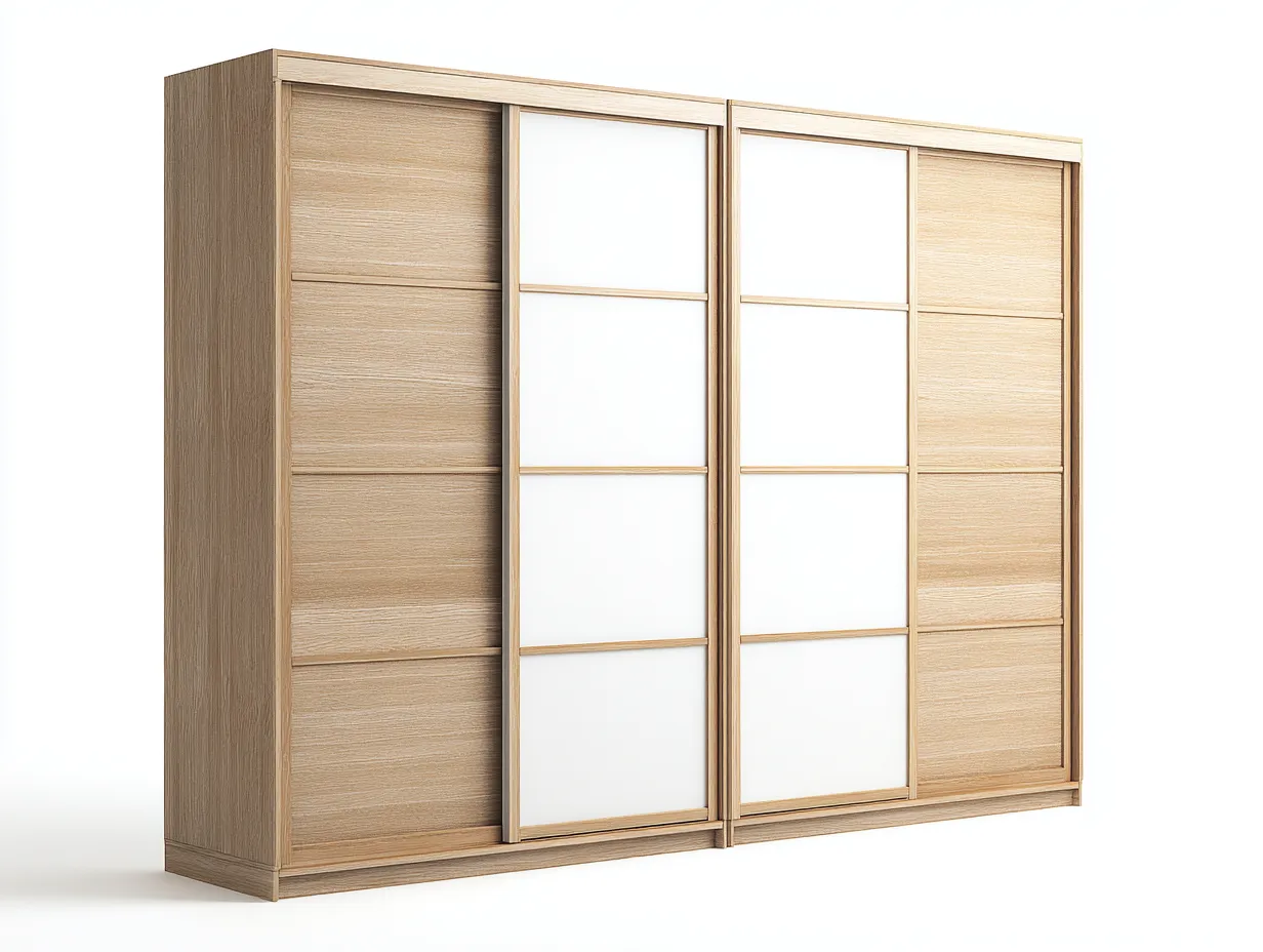 Armoire avec portes coulissantes en bois 200x65x210 cm - couleur chêne-blanc - design moderne grande capacité pour chambre-Hamonocasa