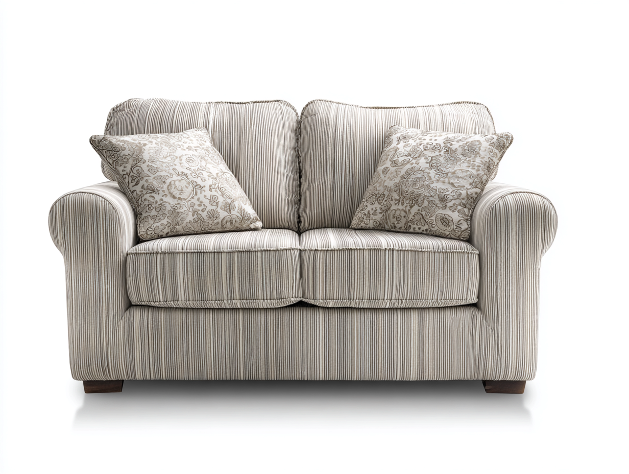 Canapé 2 places tissu rayé 138x84x88 cm - gris clair-beige - adapté pour salon - style classique confortable-Vitavaabode