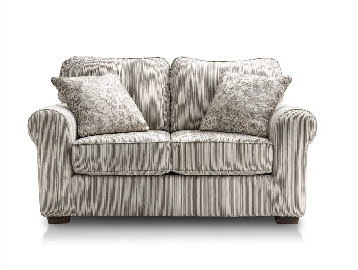 Canapé 2 places tissu rayé 138x84x88 cm - gris clair-beige - adapté pour salon - style classique confortable-Vitavaabode