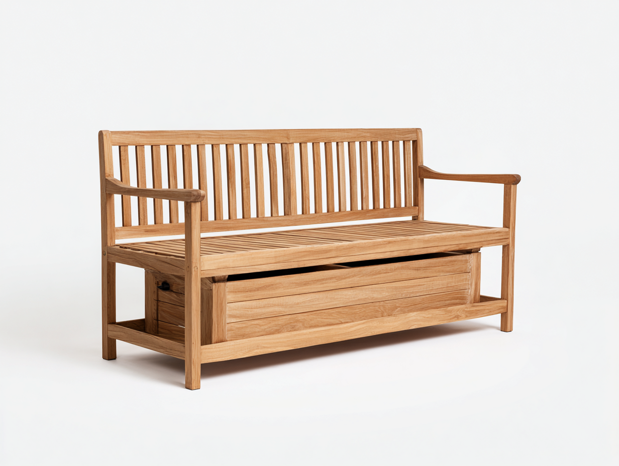 Banc de jardin bois avec coffre de rangement 140x52x92 cm - bois naturel - design pratique extérieur-Vitavaabode