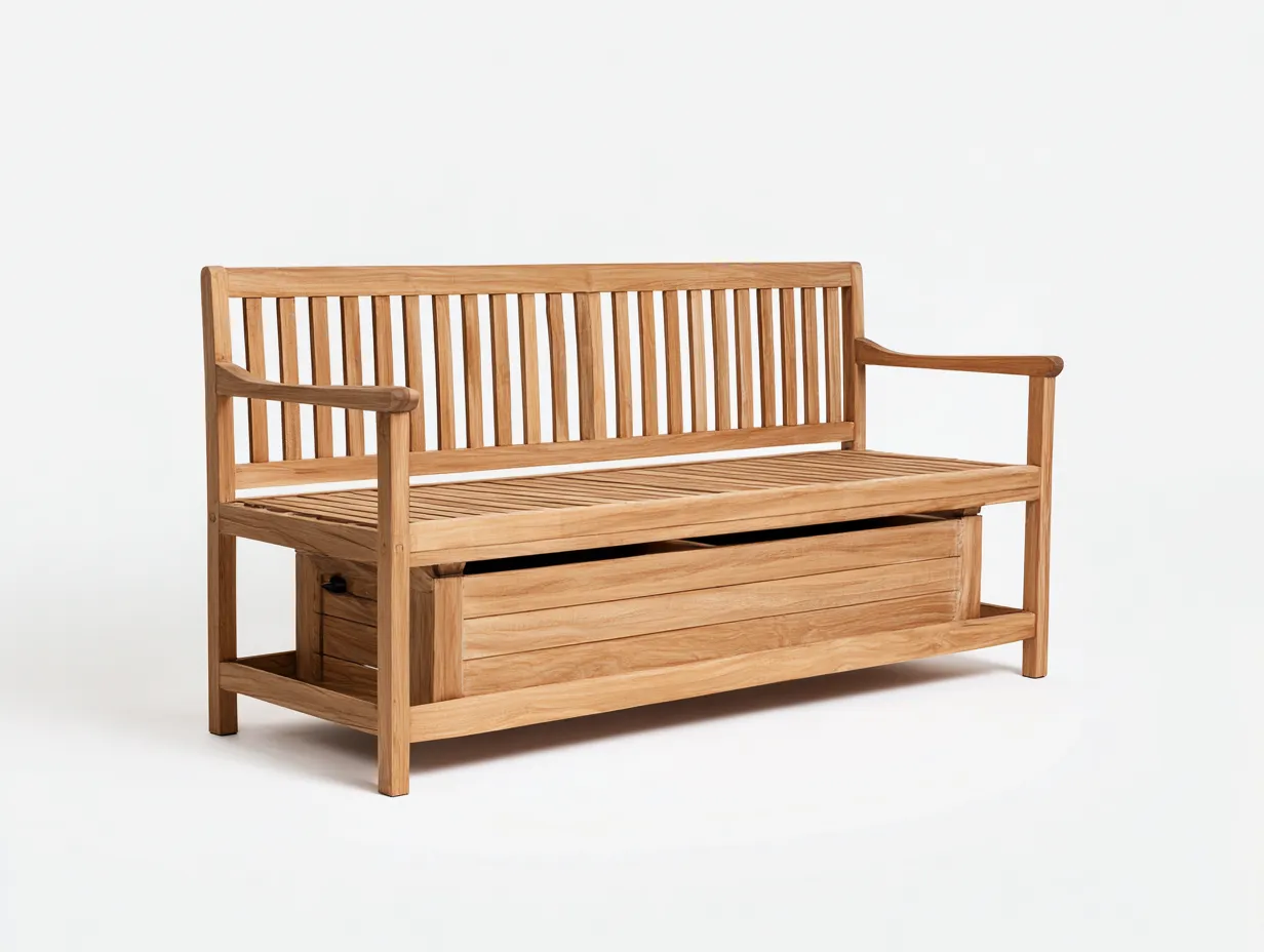 Banc de jardin bois avec coffre de rangement 140x52x92 cm - bois naturel - design pratique extérieur-Vitavaabode