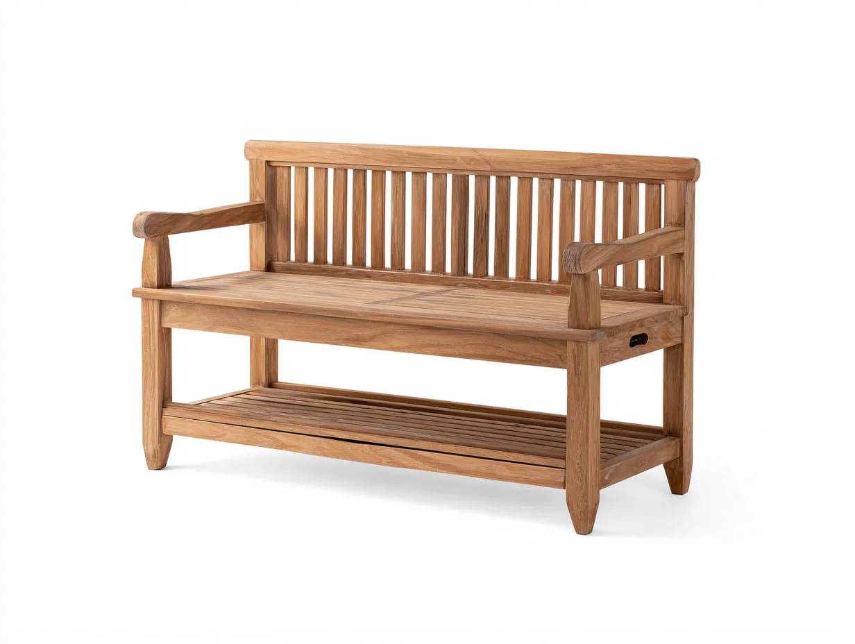 Banc de jardin bois avec étagère 125x48x90 cm - bois naturel - design pratique extérieur-Vitavaabode