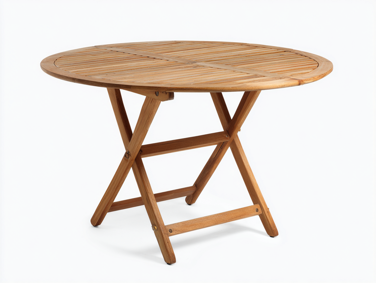 Table de jardin ronde pliante bois 90x90x75 cm - bois naturel - adaptée pour extérieur - design compact-Vitavaabode