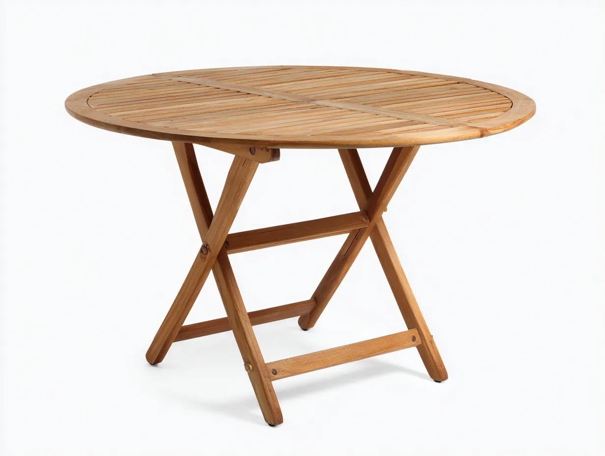 Table de jardin ronde pliante bois 90x90x75 cm - bois naturel - adaptée pour extérieur - design compact-Vitavaabode