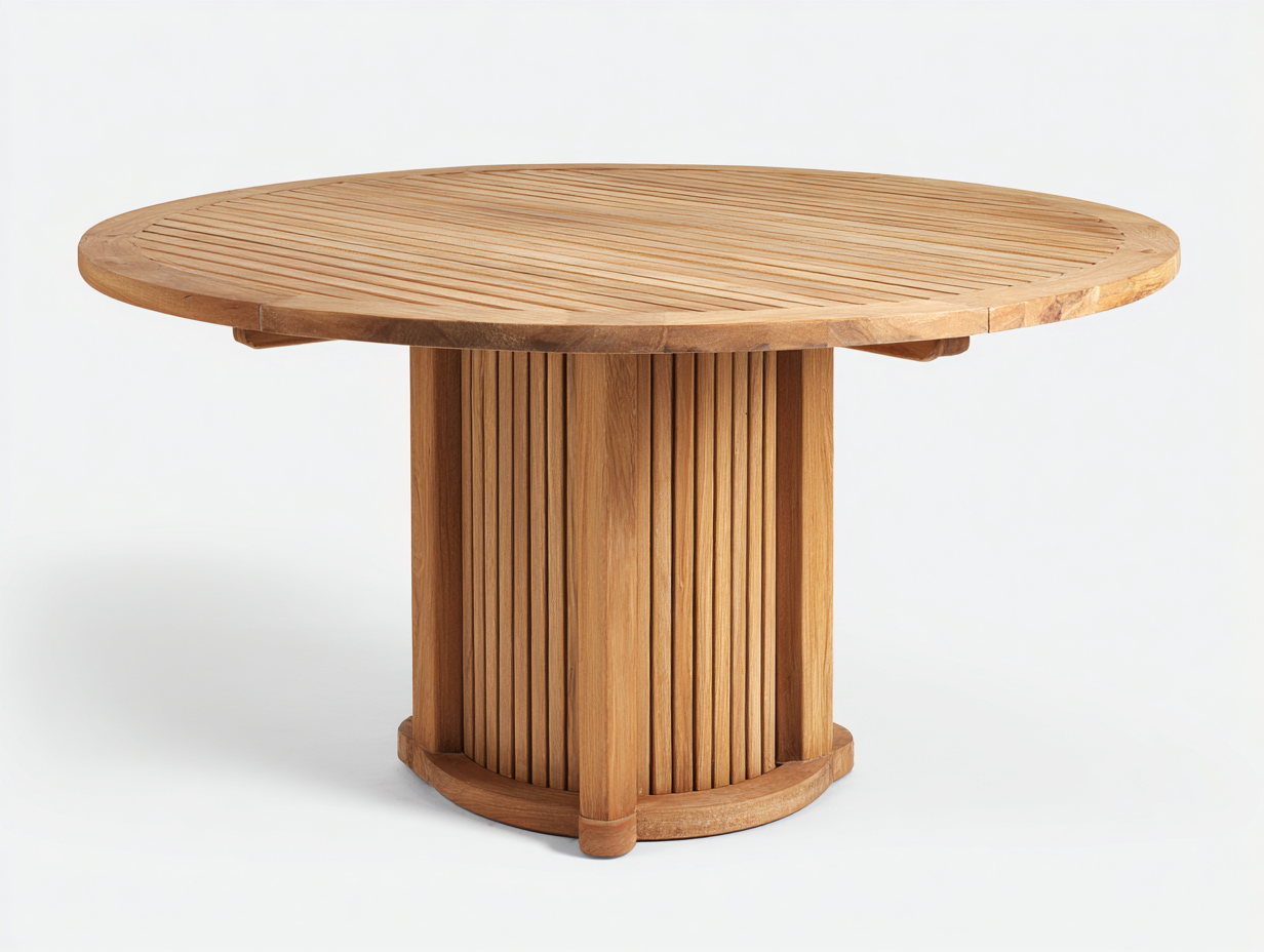 Table de jardin en bois massif diamètre 120x75 cm - marron - adapté pour extérieur design rond-Vitavaabode