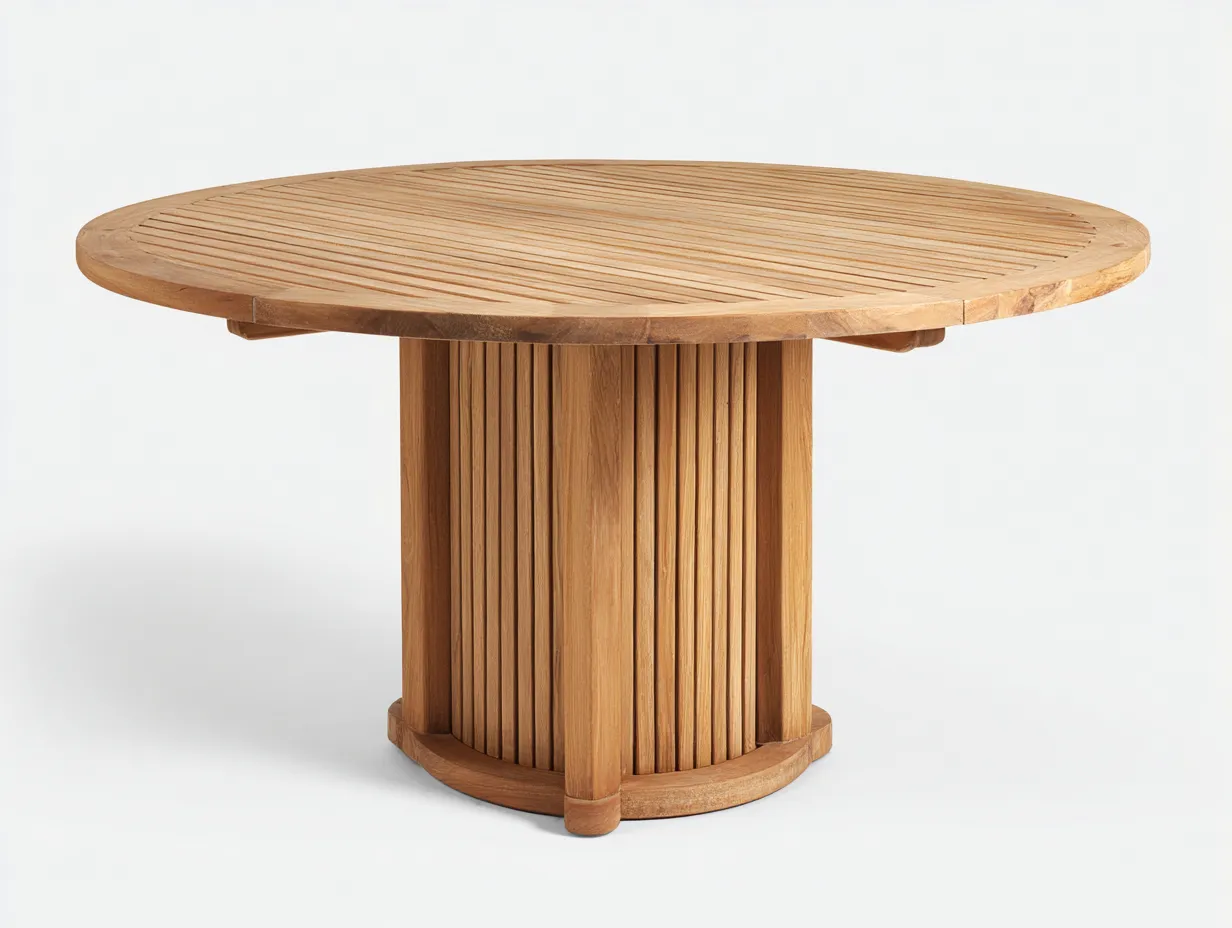 Table de jardin en bois massif diamètre 120x75 cm - marron - adapté pour extérieur design rond-Vitavaabode