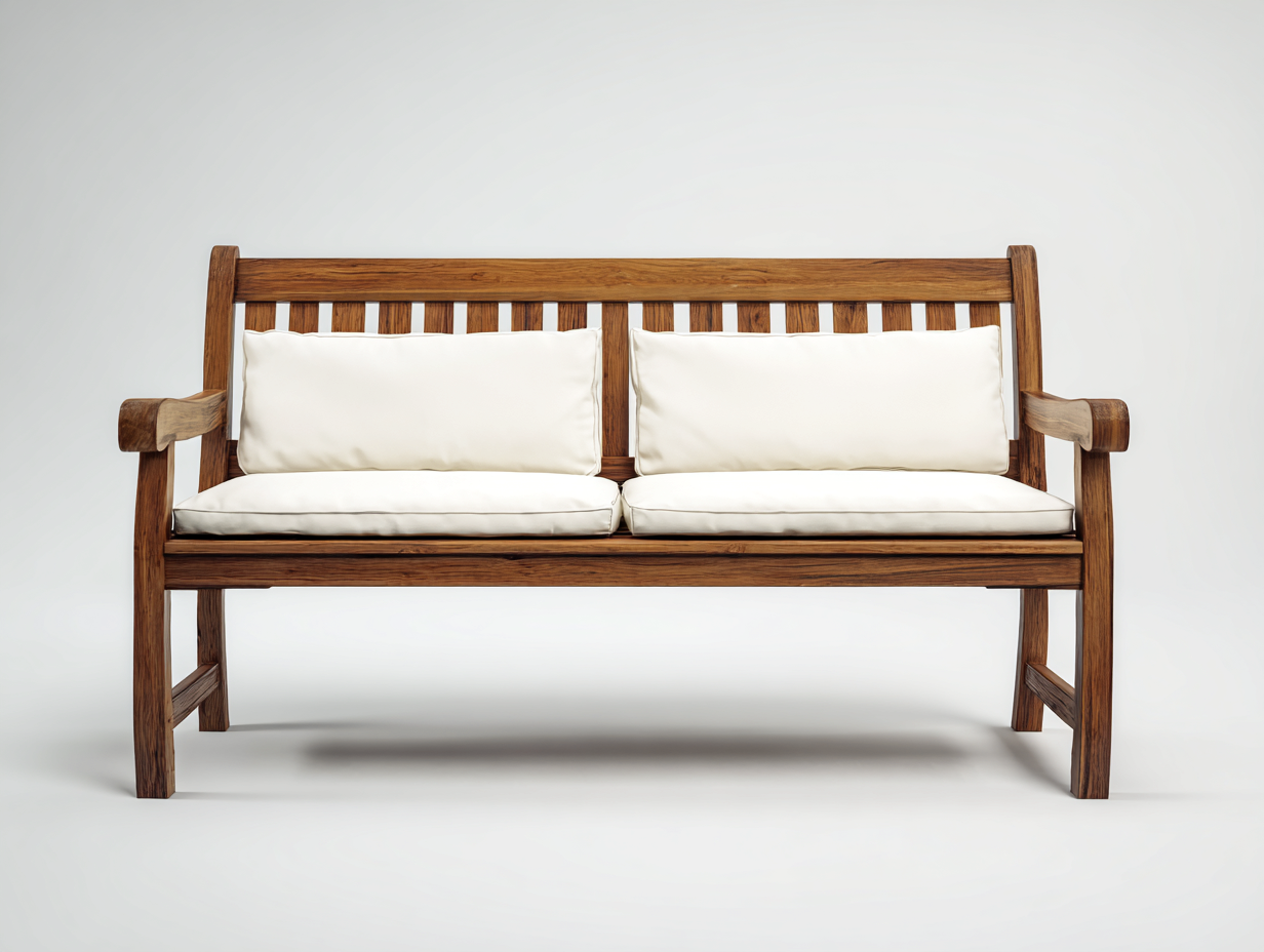 Banc de jardin en bois 120x60x90 cm - marron-écru - avec coussins pour extérieur-Vitavaabode