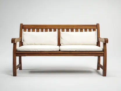 Banc de jardin en bois 120x60x90 cm - marron-écru - avec coussins pour extérieur-Vitavaabode