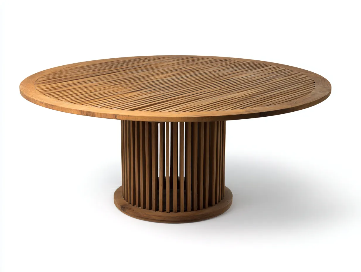 Table de jardin en bois massif diamètre 130x75 cm - marron - adapté pour extérieur design rond-Vitavaabode