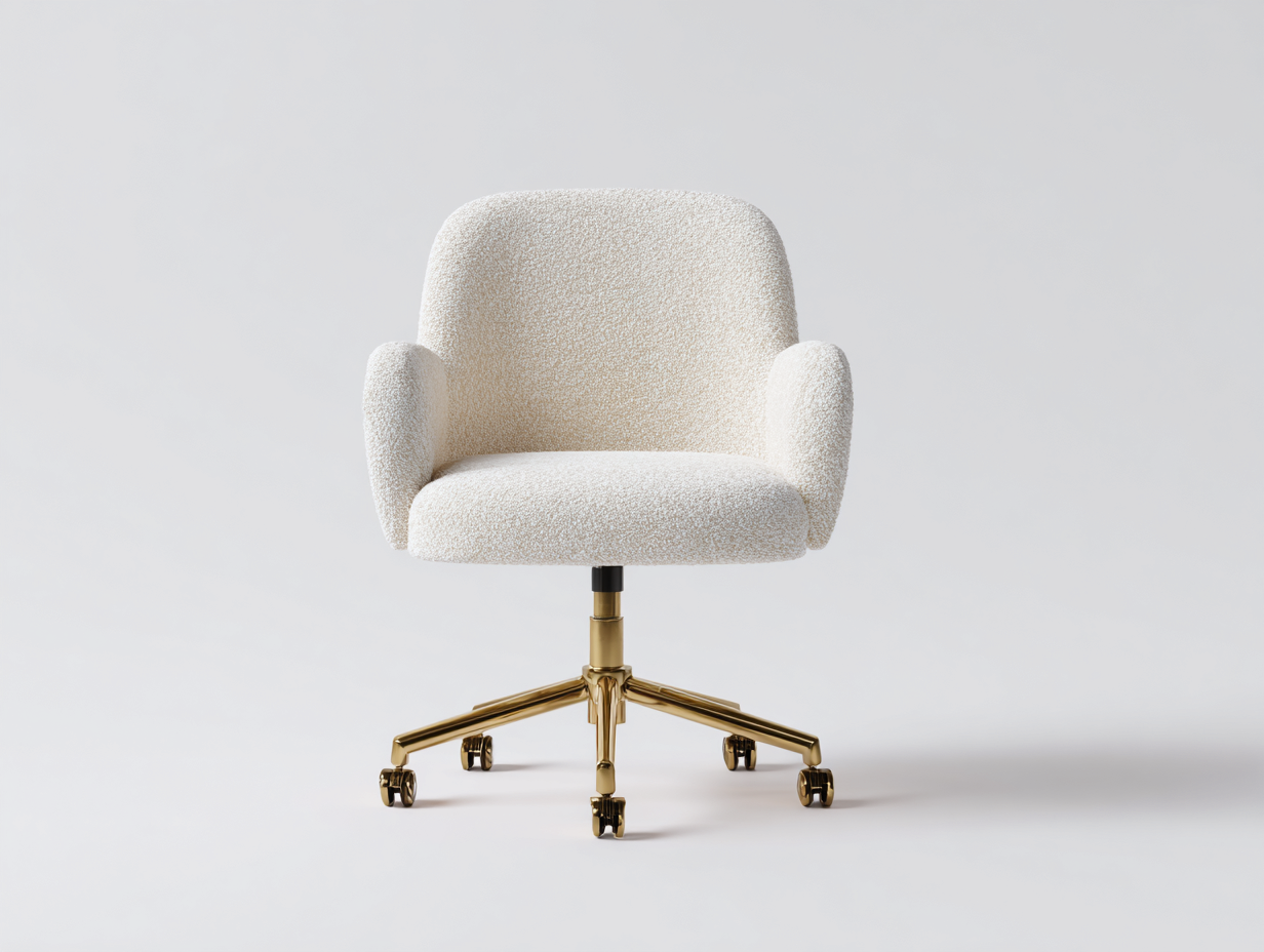 Chaise de bureau-tissu bouclé-59x57x83 cm-blanc crème-piètement doré design doux-Lizovahome