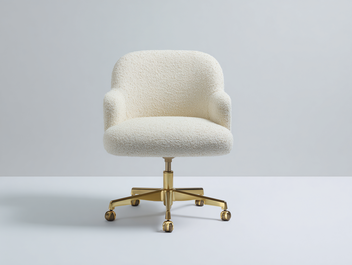 Chaise de bureau-tissu bouclé-58x58x82 cm-blanc cassé-base dorée design contemporain-Lizovahome