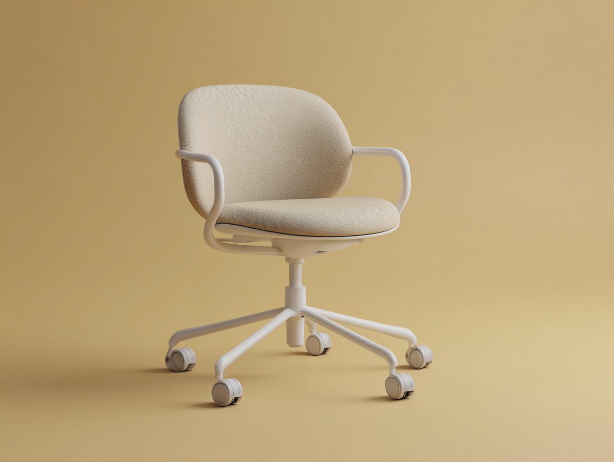 Chaise-de-bureau-tissu-58x58x90cm-beige-clair-structure-blanche-accoudoirs-roulette-design-moderne-Varilonest