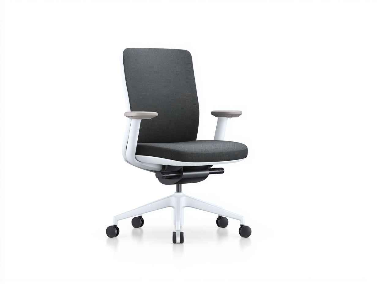 Chaise-de-bureau-tissu-63x63x100cm-gris-foncé-structure-blanche-accoudoirs-ergonomique-roulette-Varilonest