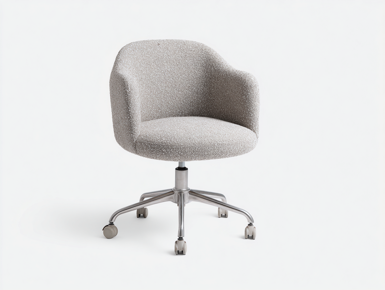 Chaise-de-bureau-tissu-bouclé-60x60x88cm-gris-clair-base-métal-chromé-roulette-style-moderne-Varilonest