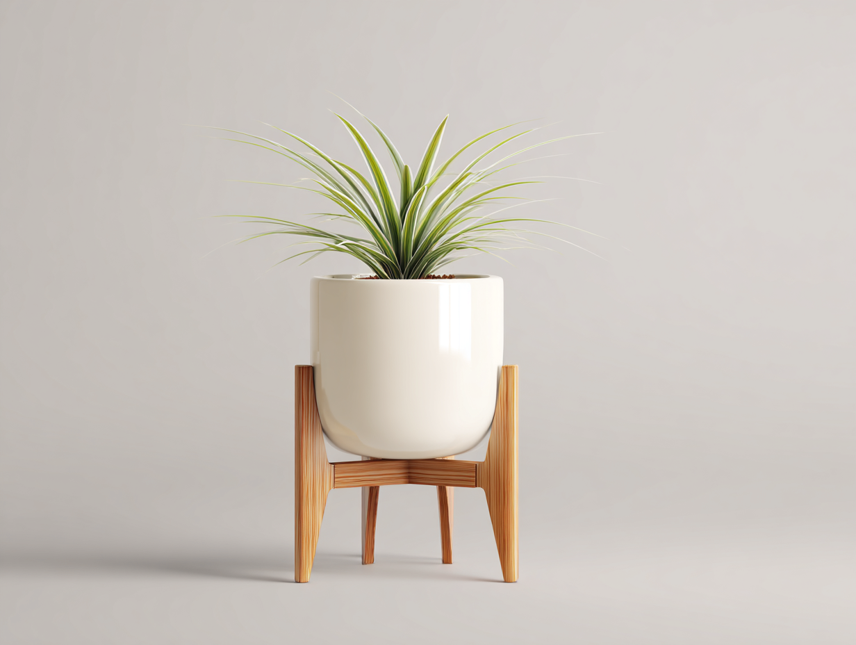 Cache-pot-rond-céramique-Ø24x40cm-blanc-avec-support-bois-style-scandinave-Varilonest