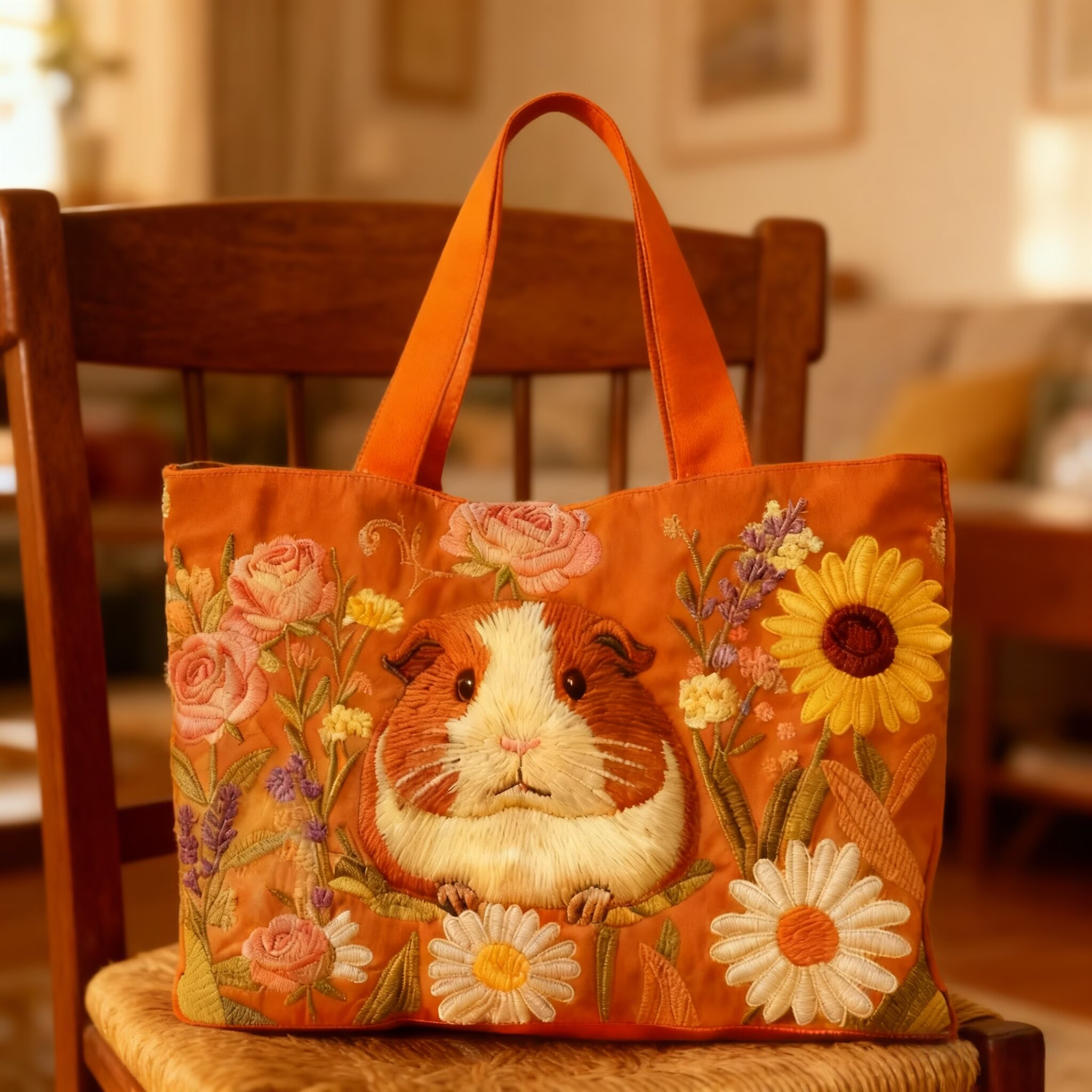 Cute Guinea Pig Floral Print Handbag-Mega-Craft