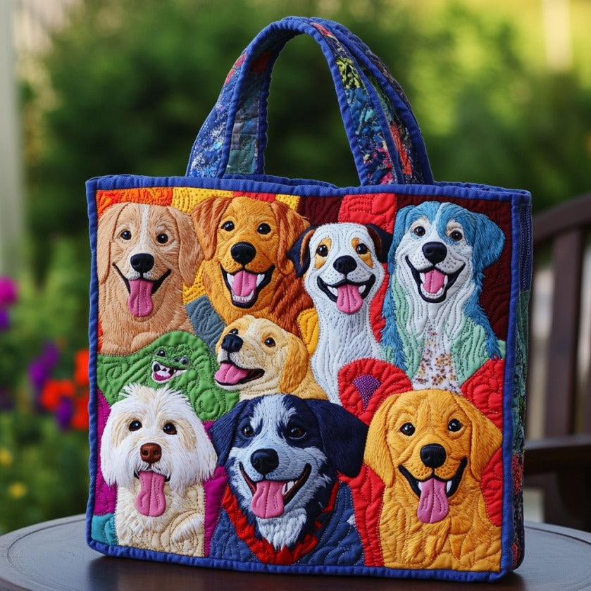Colorful Pup XR0210009CL Quilted Tote Bag-Mega-Craft