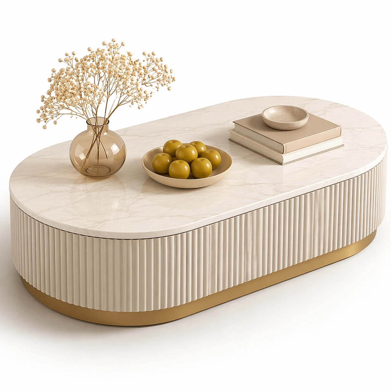 Stol kawowy Oval Ribbed Beige