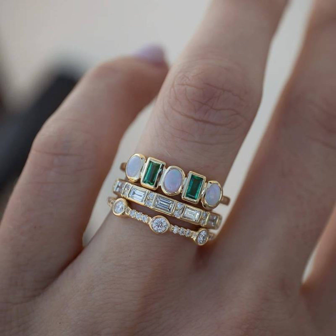 Vintage biele a zelené opálové prstene-Eleanor Hart SK