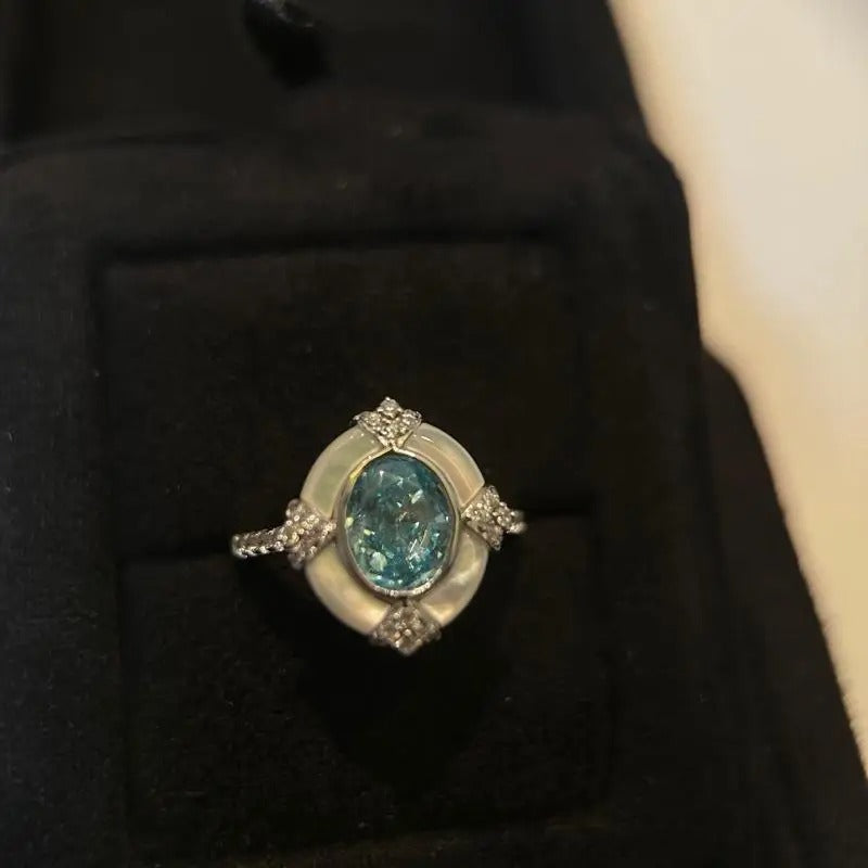 Nekonečný Vintage Biely Strieborný Akvamarín Nastaviteľný Prsteň-Eleanor Hart SK