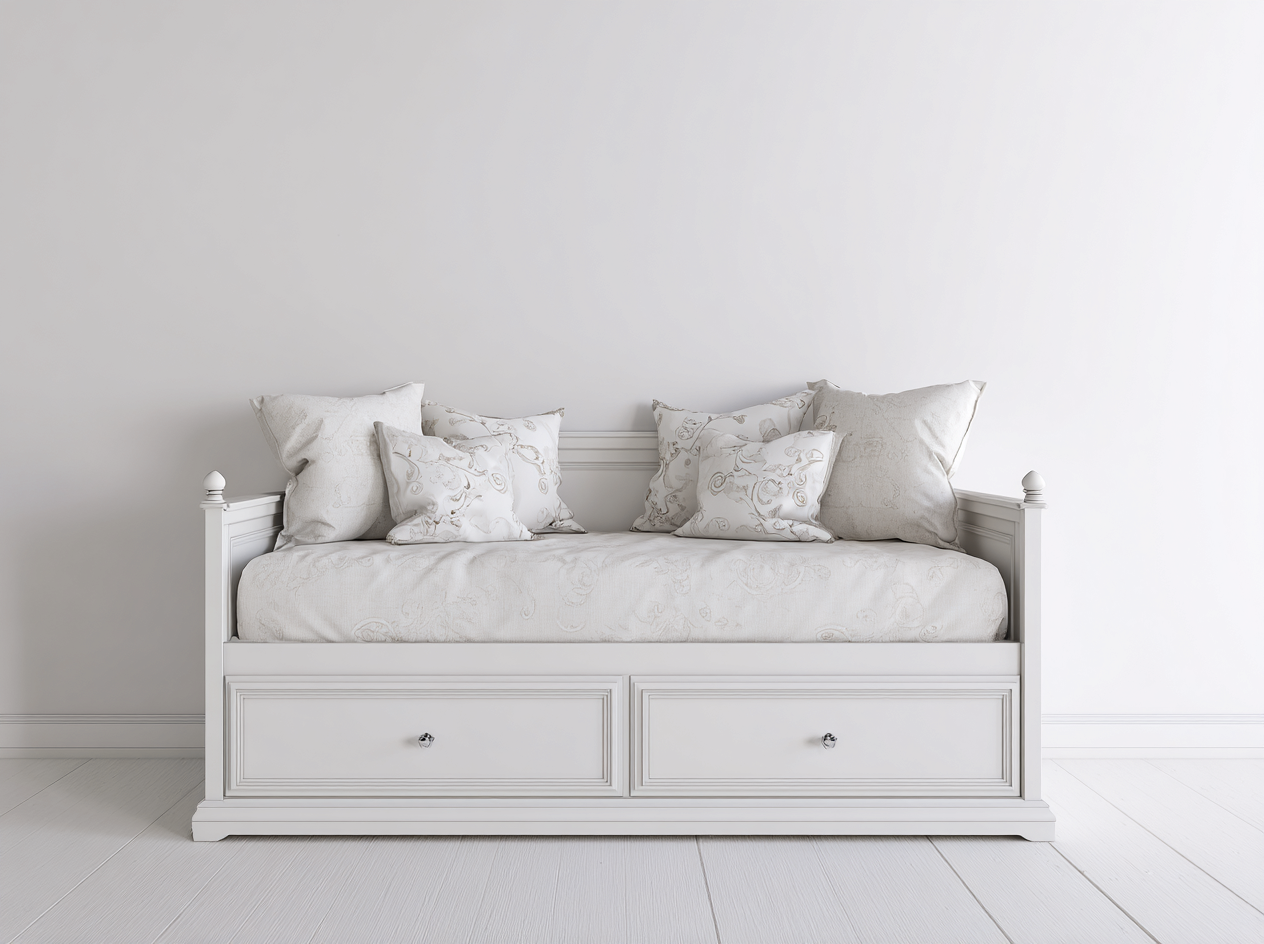 Divano letto-Legno-MDF-206x97x96 cm-Bianco-Avorio-Stile classico romantico-Raluxmohaus