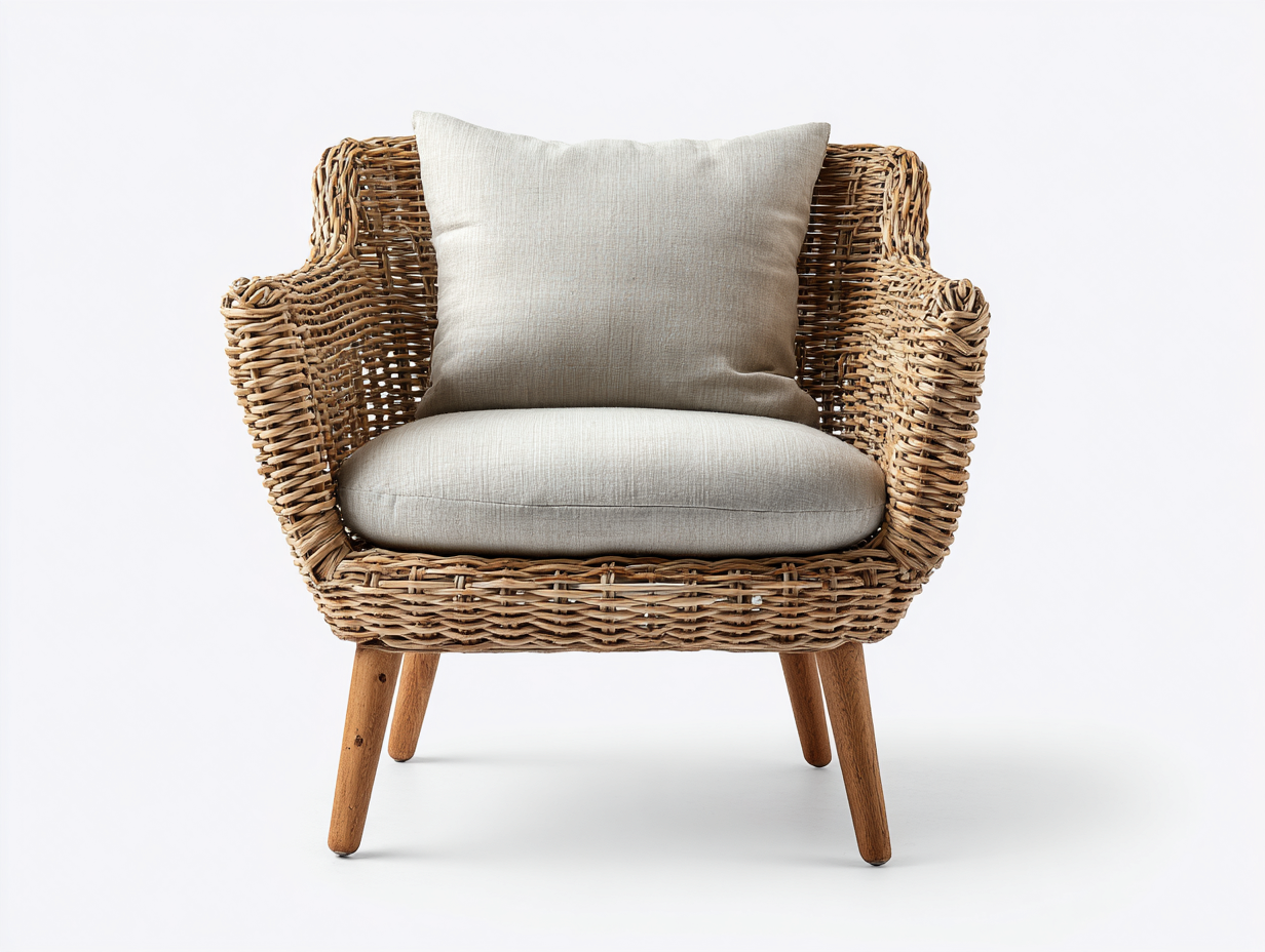 Poltrona da giardino - rattan-legno-tessuto - 80 x 84 x 86 cm - naturale-beige chiaro - stile moderno-Raluxmohaus