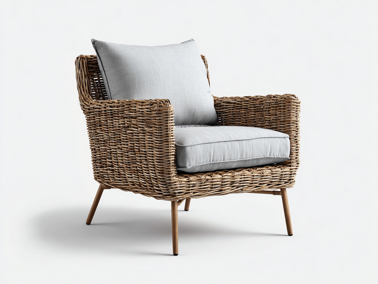 Poltrona da giardino - rattan-legno-tessuto - 78 x 82 x 84 cm - naturale-grigio chiaro - stile moderno-Raluxmohaus
