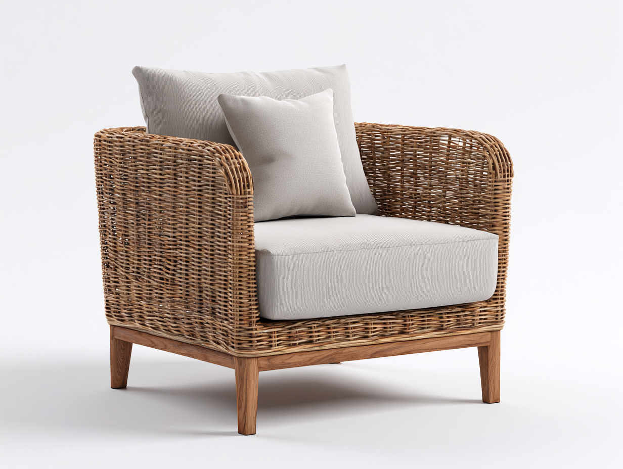 Poltrona da giardino - rattan-legno-tessuto - 84 x 88 x 86 cm - naturale-beige - stile moderno-Raluxmohaus