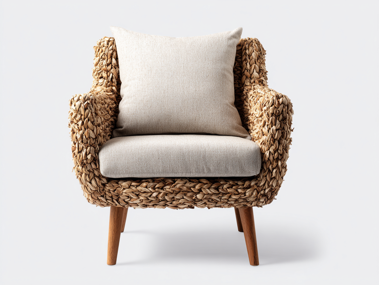 Poltrona da giardino - rattan-legno-tessuto - 76 x 79 x 83 cm - naturale-beige - stile contemporaneo-Raluxmohaus