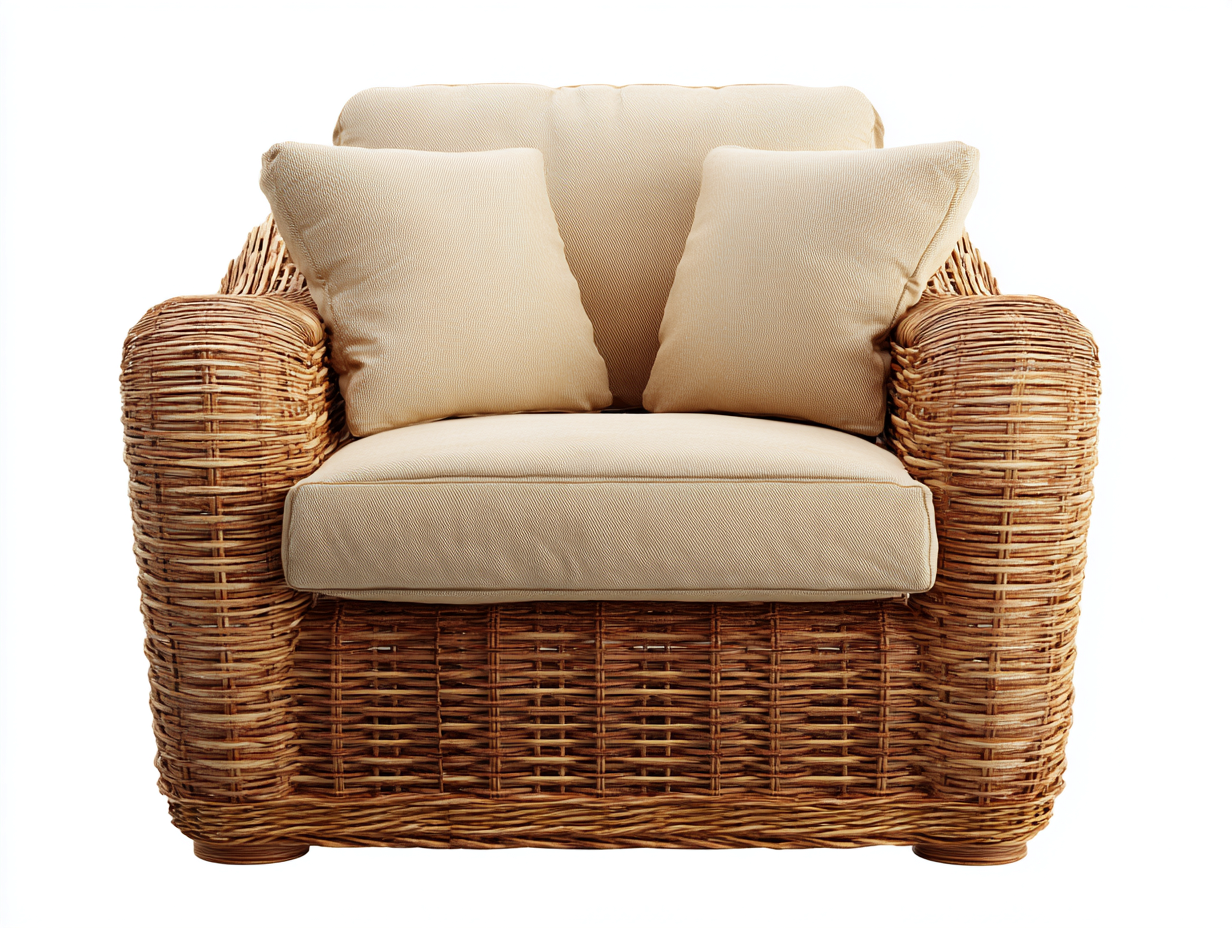 Poltrona da giardino - rattan-tessuto - 94 x 98 x 92 cm - naturale-beige chiaro - stile rustico moderno-Raluxmohaus