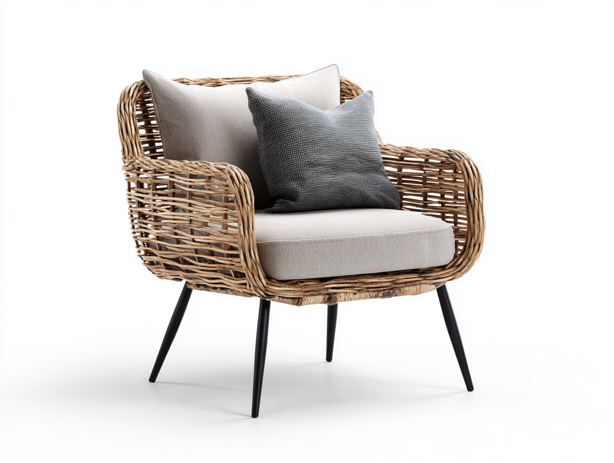 Poltrona da giardino - rattan-metallo-tessuto - 80 x 85 x 87 cm - naturale-beige - stile moderno-Raluxmohaus
