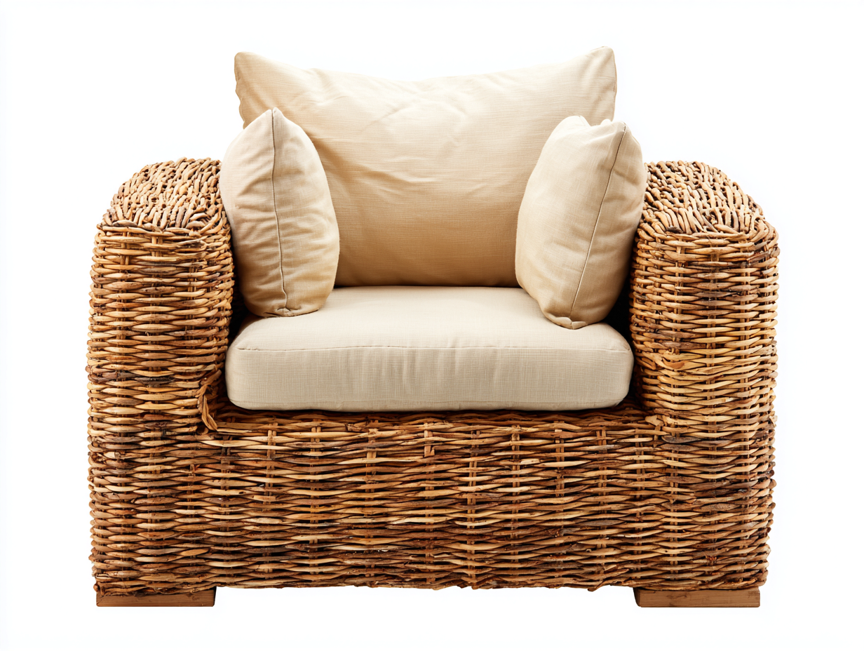 Poltrona da giardino - rattan-tessuto - 95 x 100 x 93 cm - naturale-beige - stile rustico moderno-Raluxmohaus