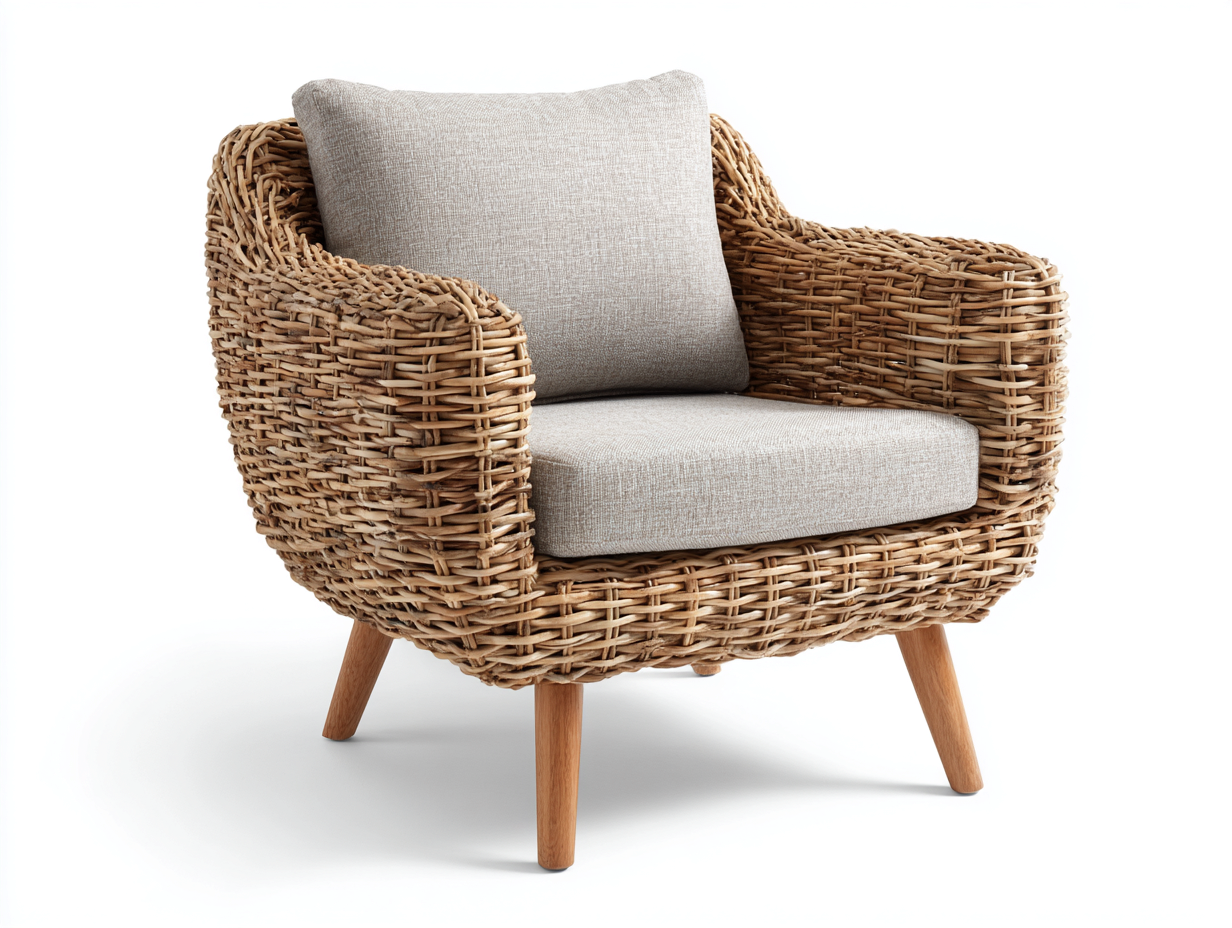Poltrona da giardino - rattan-legno-tessuto - 79 x 83 x 85 cm - naturale-beige chiaro - stile contemporaneo-Raluxmohaus