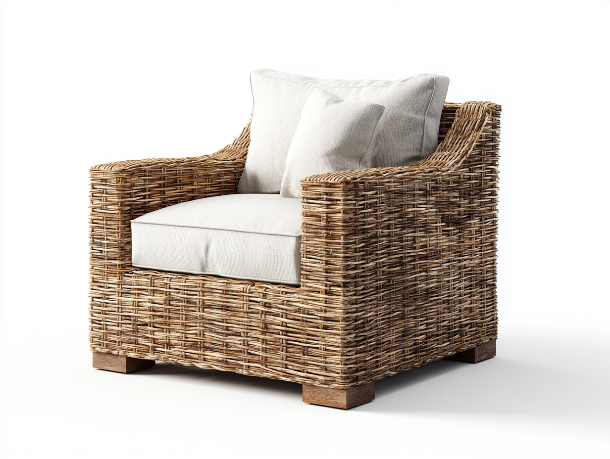 Poltrona da giardino - rattan-legno-tessuto - 88 x 92 x 87 cm - naturale-bianco crema - stile moderno-Raluxmohaus