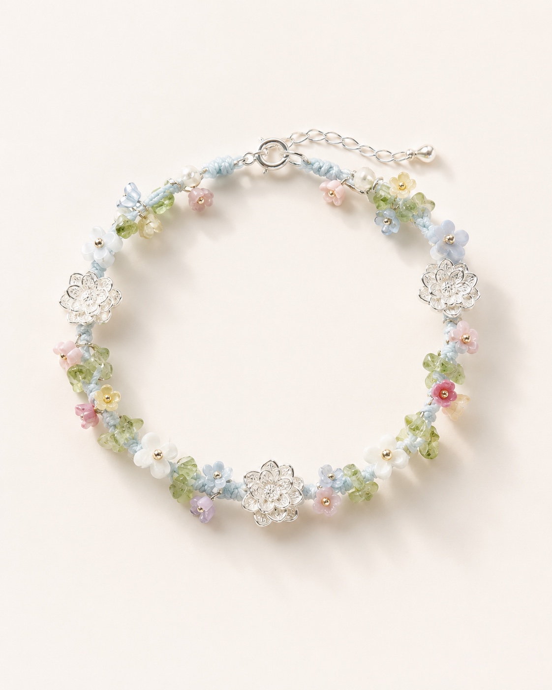 Handwoven Floral Beaded Bracelet - Soft Bloom
