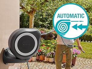 Soporte porta mangueras de pared, Jard&iacute;n, tecnolog&iacute;a enrollable, gardena, automatic