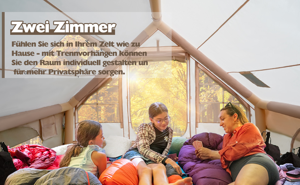 Tienda de campa&ntilde;a inflable con apertura de chimenea y claraboya