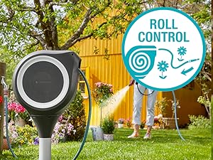 Soporte porta mangueras de pared, Jard&iacute;n, tecnolog&iacute;a enrollable, gardena, roll control