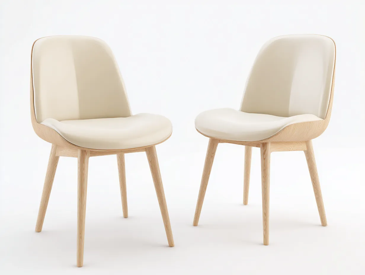 Chaise de salle à manger - bois massif-similicuir - 48x54x80 cm - crème-chêne clair - style moderne-Noriaianest