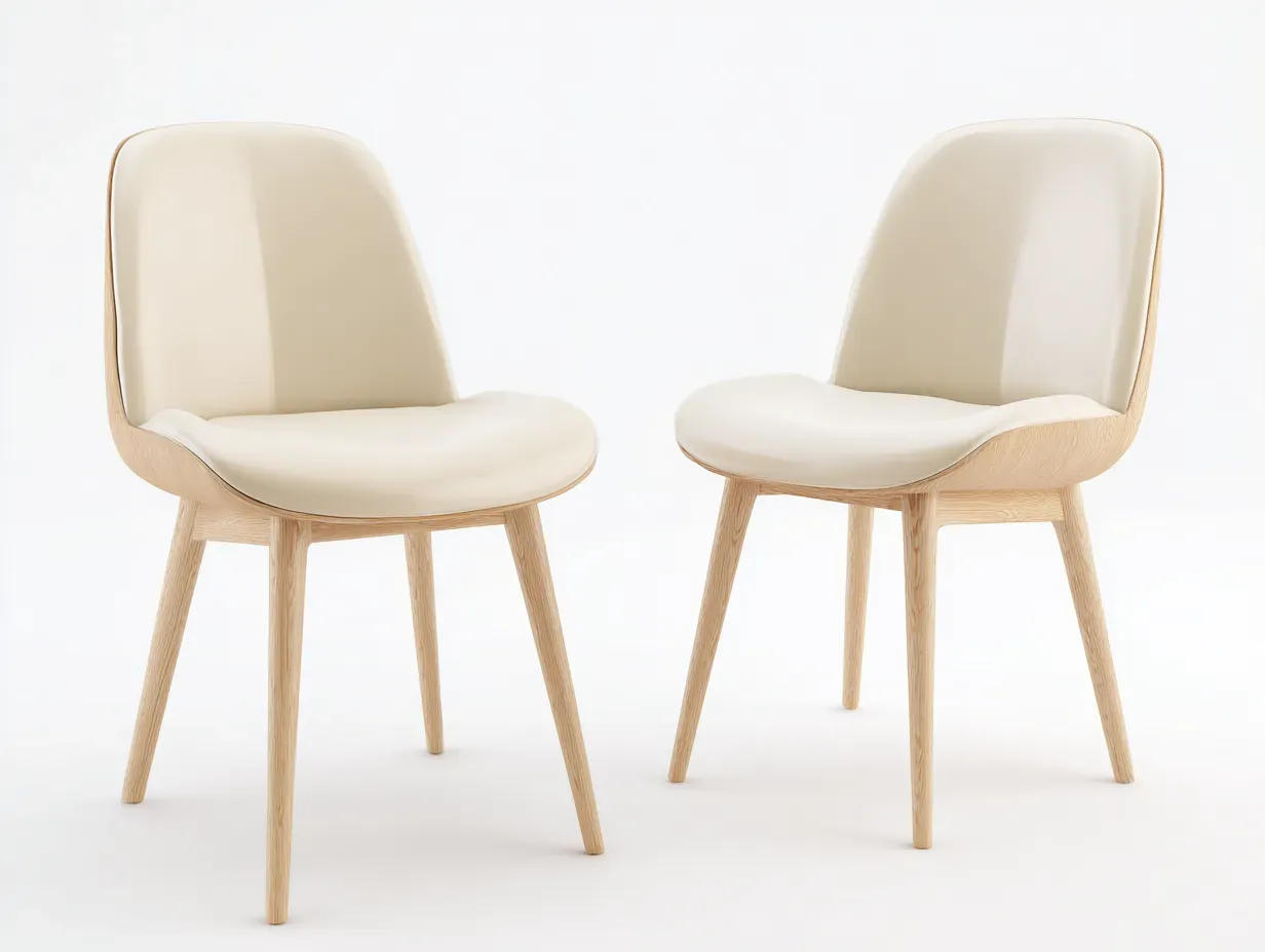 Chaise de salle à manger - bois massif-similicuir - 48x54x80 cm - crème-chêne clair - style moderne-Noriaianest