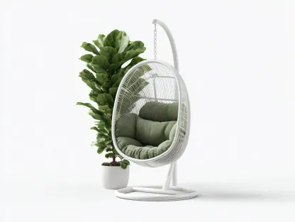Chaise suspendue-acier-rotin synthétique-tissu-108 x 102 x 198 cm-blanc-vert-style moderne-Noriaianest
